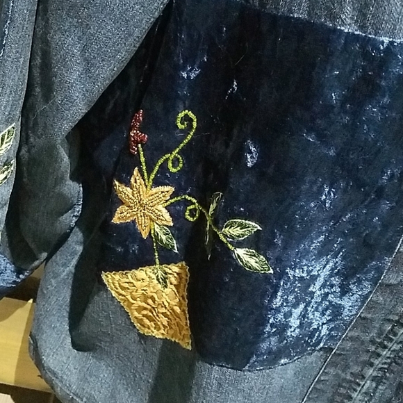 DENIM VINTAGE SHACKET EMBELLISHED JEAN BUTTON DOWN PLUS SIZE 24WP PATCHWORK - Picture 5 of 9